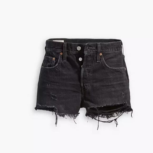 NWT Levi’s 501 Original High Rise Denim Distressed Black Shorts Size 33 16 - Picture 5 of 8